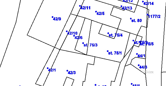 Parcela st. 75/3 v KÚ Mezilesí, Katastrální mapa