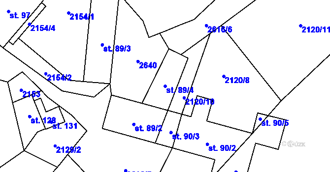 Parcela st. 89/4 v KÚ Mezilesí, Katastrální mapa
