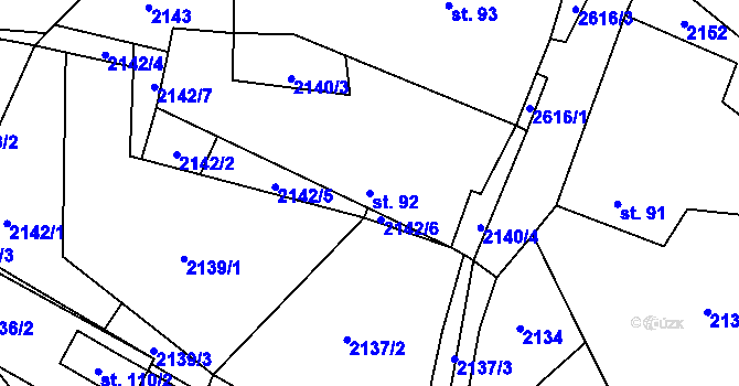 Parcela st. 92 v KÚ Mezilesí, Katastrální mapa