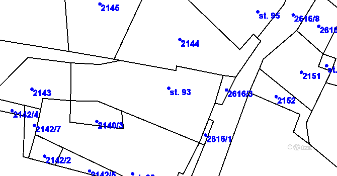 Parcela st. 93 v KÚ Mezilesí, Katastrální mapa