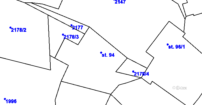 Parcela st. 94 v KÚ Mezilesí, Katastrální mapa