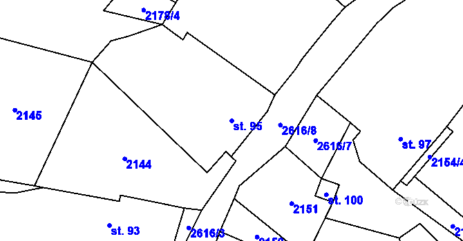 Parcela st. 95 v KÚ Mezilesí, Katastrální mapa