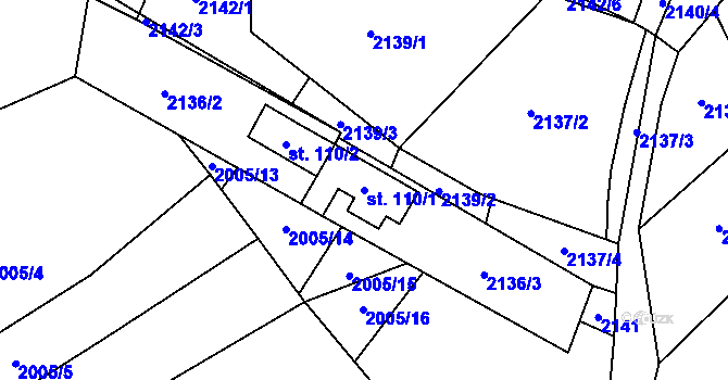 Parcela st. 110/1 v KÚ Mezilesí, Katastrální mapa