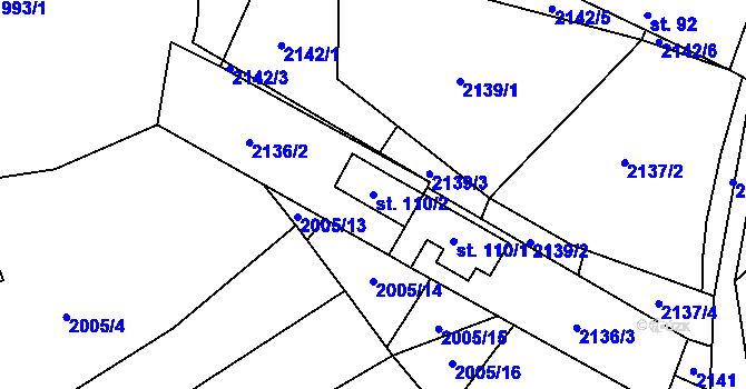 Parcela st. 110/2 v KÚ Mezilesí, Katastrální mapa