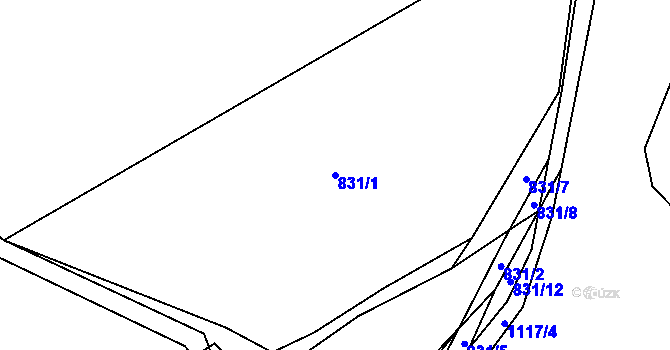 Parcela st. 831/1 v KÚ Mezilesí, Katastrální mapa