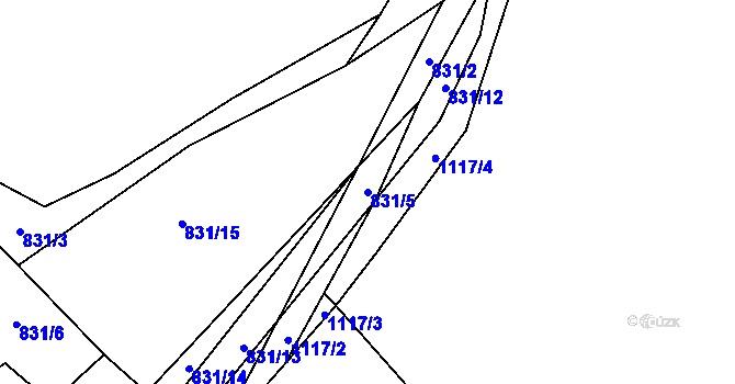 Parcela st. 831/5 v KÚ Mezilesí, Katastrální mapa