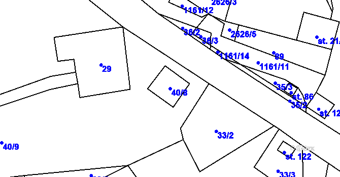 Parcela st. 40/8 v KÚ Mezilesí, Katastrální mapa