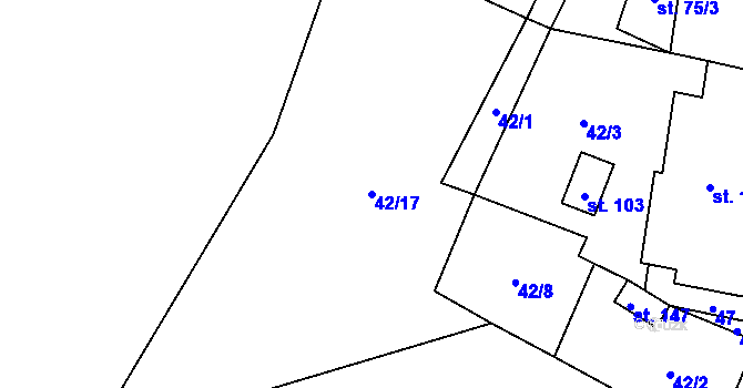 Parcela st. 42/17 v KÚ Mezilesí, Katastrální mapa