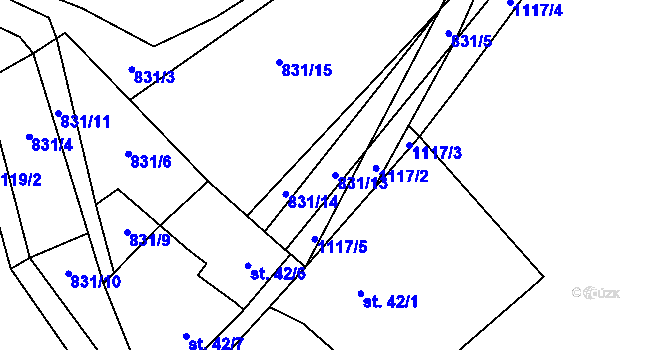 Parcela st. 831/13 v KÚ Mezilesí, Katastrální mapa