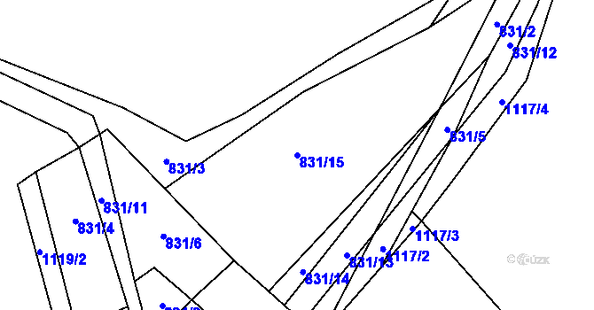 Parcela st. 831/15 v KÚ Mezilesí, Katastrální mapa