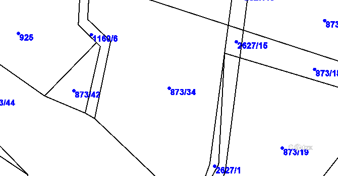 Parcela st. 873/34 v KÚ Mezilesí, Katastrální mapa