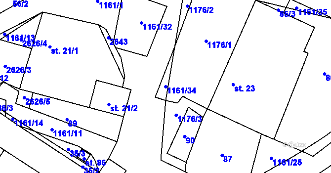 Parcela st. 1161/34 v KÚ Mezilesí, Katastrální mapa