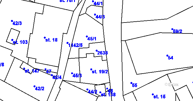 Parcela st. 2638 v KÚ Mezilesí, Katastrální mapa