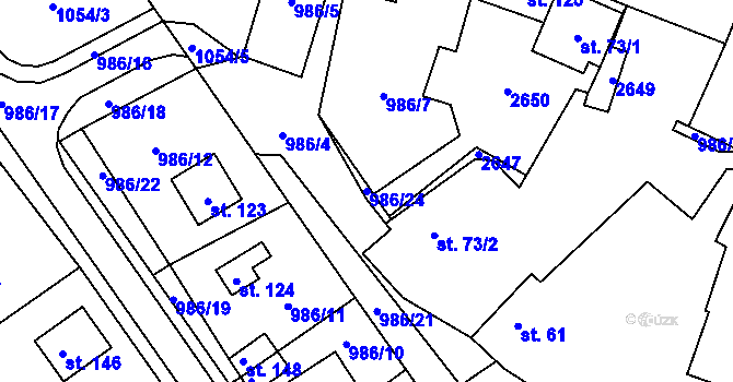 Parcela st. 986/24 v KÚ Mezilesí, Katastrální mapa