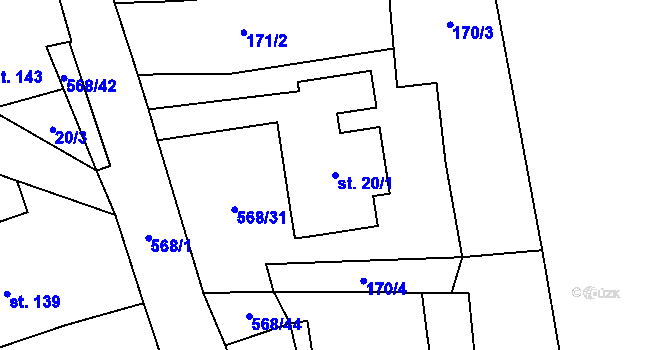Parcela st. 20/1 v KÚ Mezilesí u Náchoda, Katastrální mapa