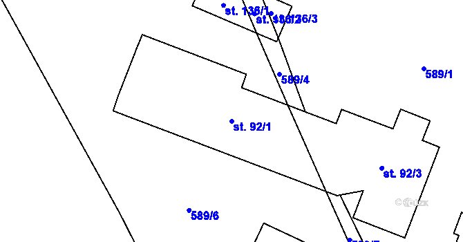 Parcela st. 92/1 v KÚ Mezilesí u Náchoda, Katastrální mapa