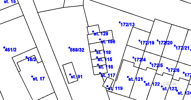 Parcela st. 118 v KÚ Mezilesí u Náchoda, Katastrální mapa