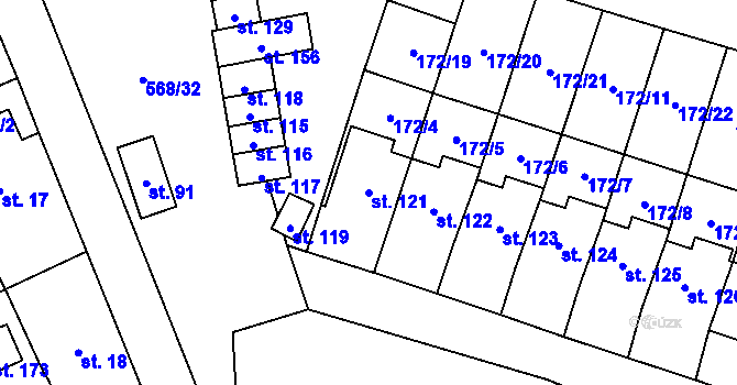 Parcela st. 121 v KÚ Mezilesí u Náchoda, Katastrální mapa