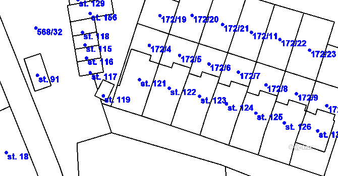 Parcela st. 122 v KÚ Mezilesí u Náchoda, Katastrální mapa