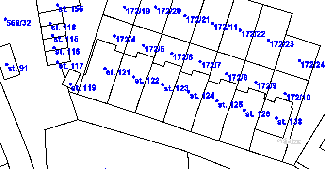 Parcela st. 123 v KÚ Mezilesí u Náchoda, Katastrální mapa