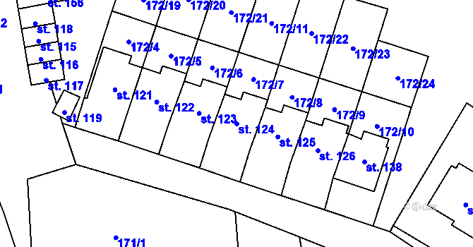 Parcela st. 124 v KÚ Mezilesí u Náchoda, Katastrální mapa