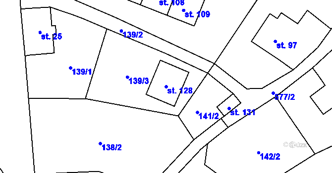 Parcela st. 128 v KÚ Mezilesí u Náchoda, Katastrální mapa