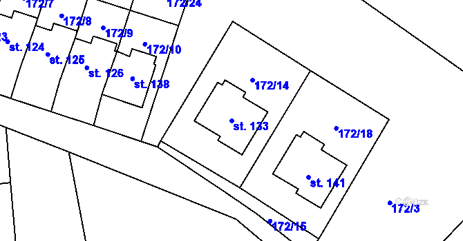 Parcela st. 133 v KÚ Mezilesí u Náchoda, Katastrální mapa