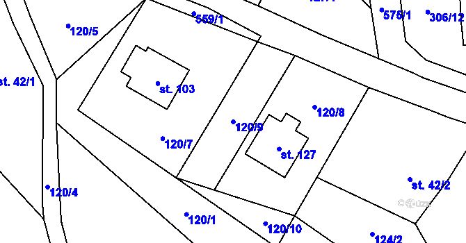 Parcela st. 120/9 v KÚ Mezilesí u Náchoda, Katastrální mapa