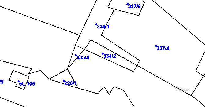 Parcela st. 334/2 v KÚ Mezilesí u Náchoda, Katastrální mapa