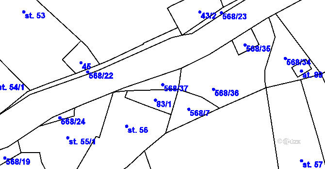 Parcela st. 568/37 v KÚ Mezilesí u Náchoda, Katastrální mapa