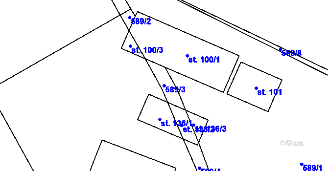 Parcela st. 589/3 v KÚ Mezilesí u Náchoda, Katastrální mapa