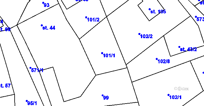 Parcela st. 101/1 v KÚ Mezilesí u Náchoda, Katastrální mapa