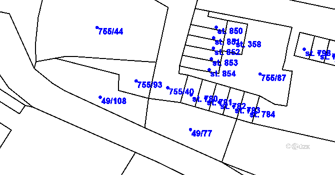 Parcela st. 755/40 v KÚ Meziměstí, Katastrální mapa