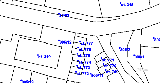 Parcela st. 777 v KÚ Meziměstí, Katastrální mapa