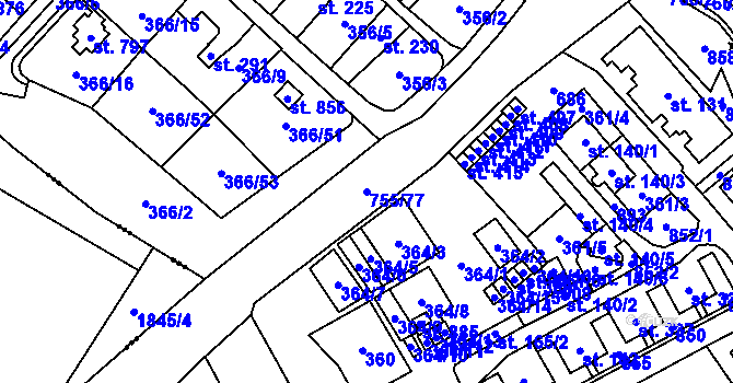 Parcela st. 755/77 v KÚ Meziměstí, Katastrální mapa