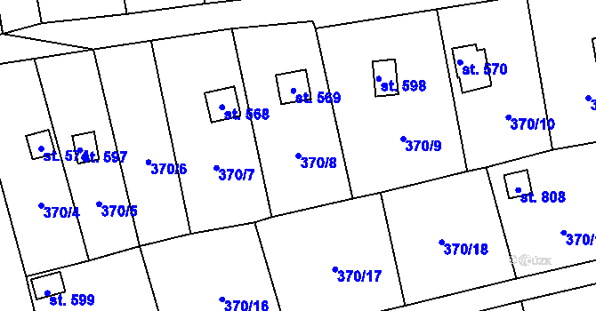 Parcela st. 370/8 v KÚ Meziměstí, Katastrální mapa