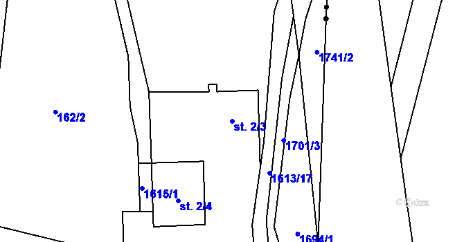 Parcela st. 2/3 v KÚ Mezina, Katastrální mapa