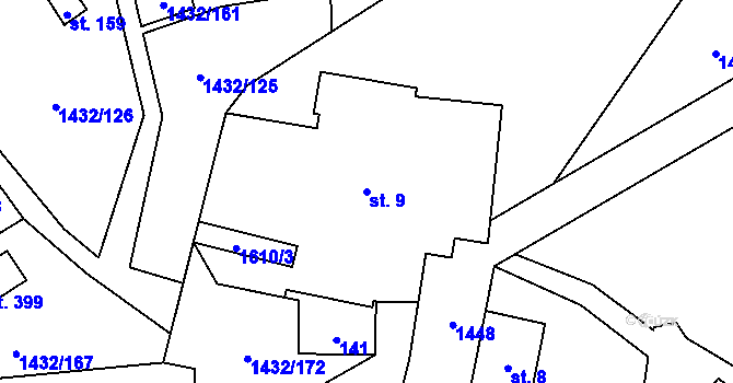 Parcela st. 9 v KÚ Mezina, Katastrální mapa