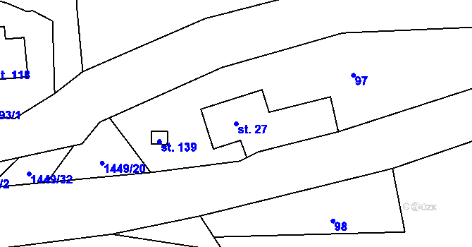 Parcela st. 27 v KÚ Mezina, Katastrální mapa