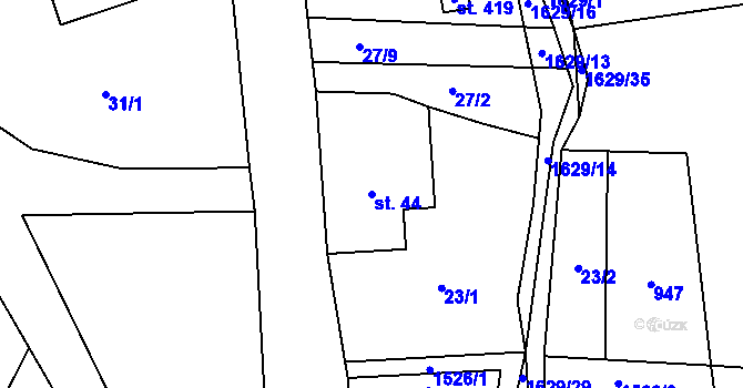 Parcela st. 44 v KÚ Mezina, Katastrální mapa