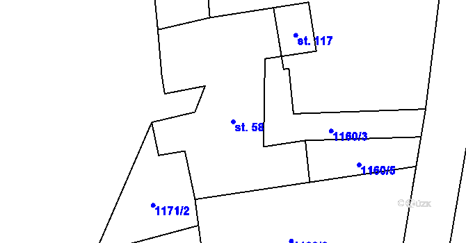 Parcela st. 58 v KÚ Mezina, Katastrální mapa