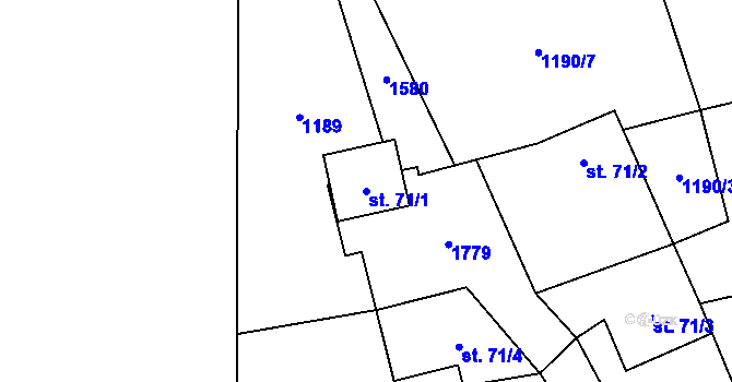Parcela st. 71/1 v KÚ Mezina, Katastrální mapa