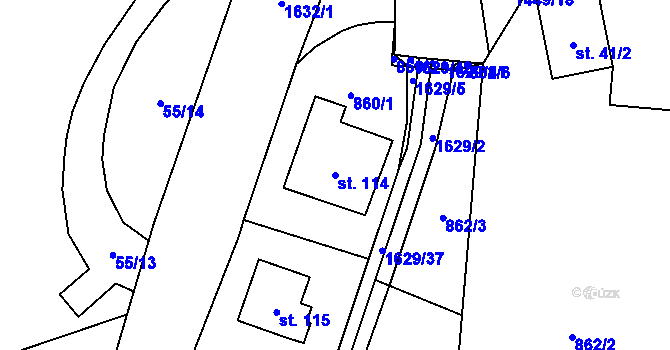 Parcela st. 114 v KÚ Mezina, Katastrální mapa