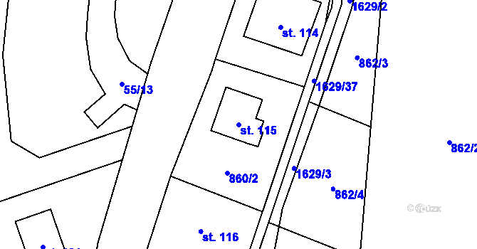Parcela st. 115 v KÚ Mezina, Katastrální mapa