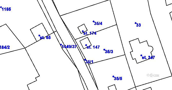 Parcela st. 147 v KÚ Mezina, Katastrální mapa