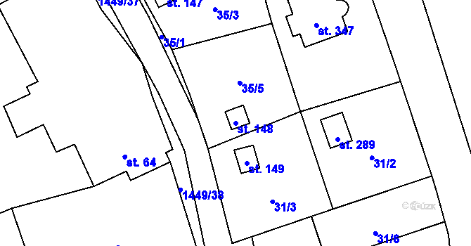 Parcela st. 148 v KÚ Mezina, Katastrální mapa