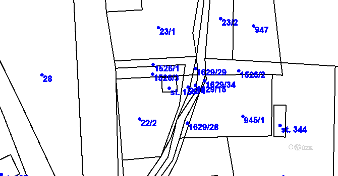 Parcela st. 154 v KÚ Mezina, Katastrální mapa
