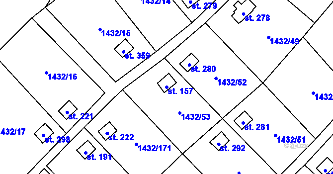 Parcela st. 157 v KÚ Mezina, Katastrální mapa