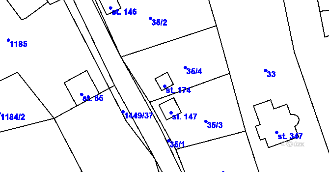 Parcela st. 174 v KÚ Mezina, Katastrální mapa