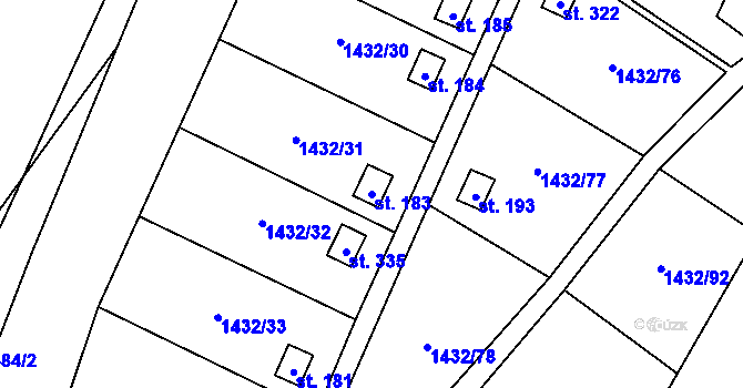 Parcela st. 183 v KÚ Mezina, Katastrální mapa